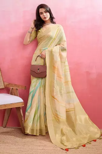 yellow woven design pure cotton banarasi saree