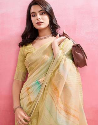 yellow woven design pure cotton banarasi saree 5