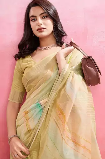 yellow woven design pure cotton banarasi saree