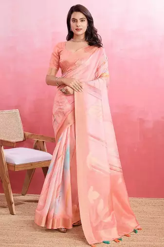 peach ombre pure cotton designer banarasi saree
