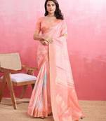 peach ombre pure cotton designer banarasi saree