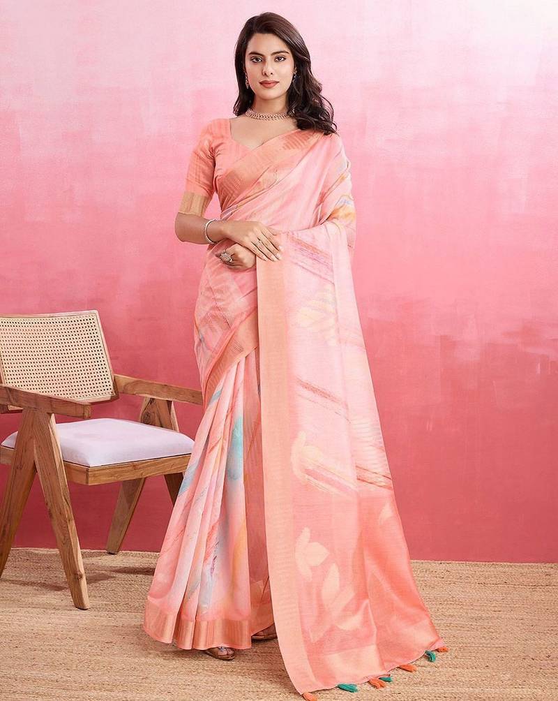 peach ombre pure cotton designer banarasi saree