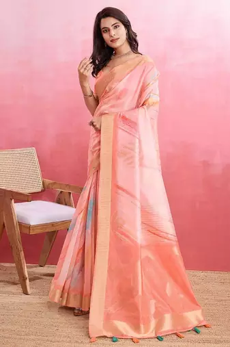 peach ombre pure cotton designer banarasi saree