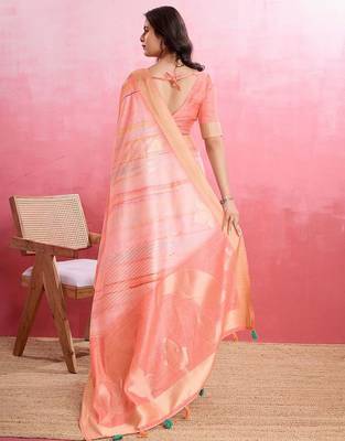 peach ombre pure cotton designer banarasi saree 3