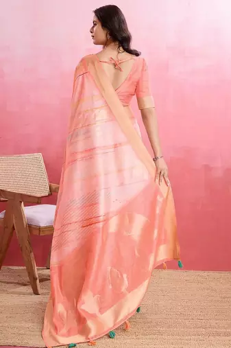 peach ombre pure cotton designer banarasi saree