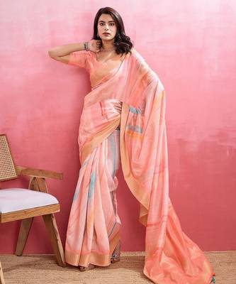peach ombre pure cotton designer banarasi saree 4