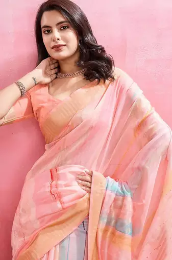peach ombre pure cotton designer banarasi saree