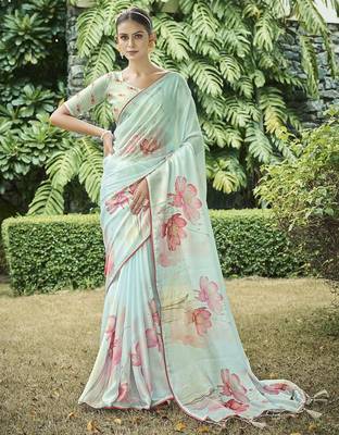sea_green floral satin banarasi saree 1