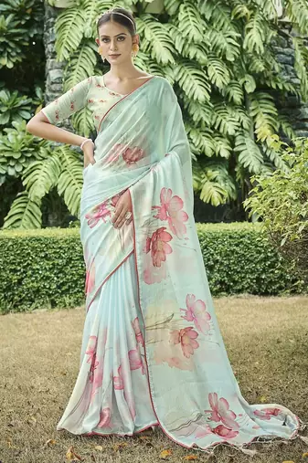 sea_green floral satin banarasi saree