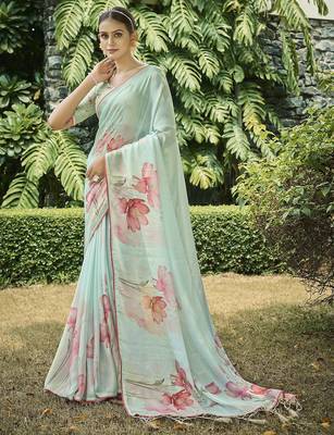 sea_green floral satin banarasi saree 3