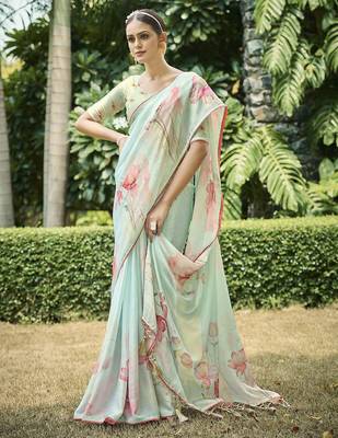 sea_green floral satin banarasi saree 4