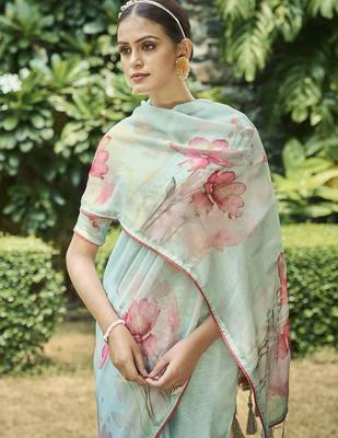 sea_green floral satin banarasi saree 5