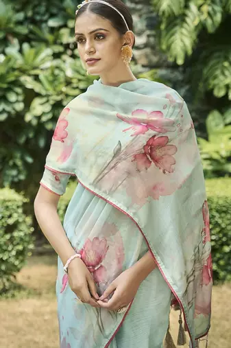 sea_green floral satin banarasi saree
