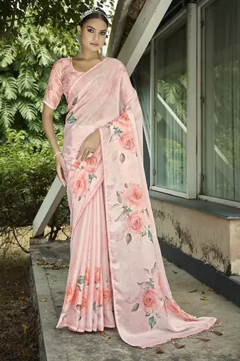 peach floral printed saree