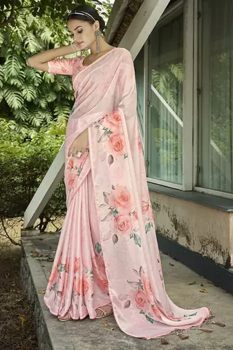 peach floral printed saree
