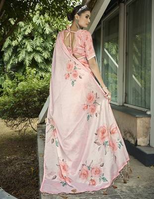 peach floral printed saree 3