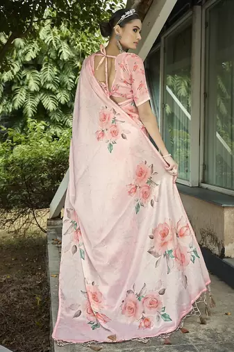 peach floral printed saree