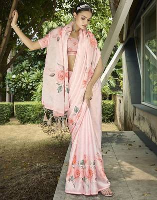 peach floral printed saree 4