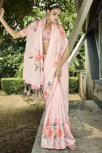 peach floral printed saree