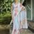 blue floral printed banarasi saree