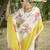 cream floral printed satin saree