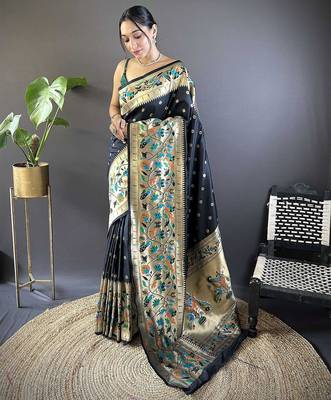 black woven design zari paithani saree 1
