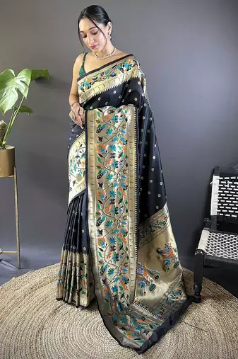 black woven design zari paithani saree
