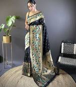 black woven design zari paithani saree