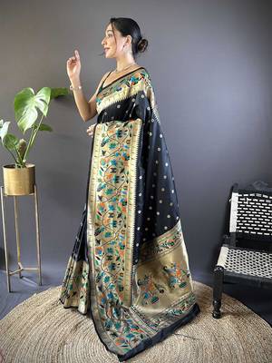 black woven design zari paithani saree 2