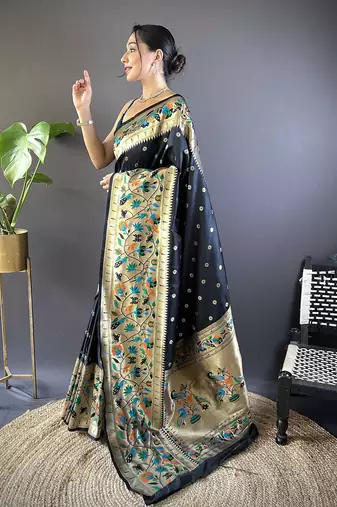 black woven design zari paithani saree