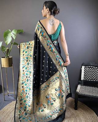 black woven design zari paithani saree 3