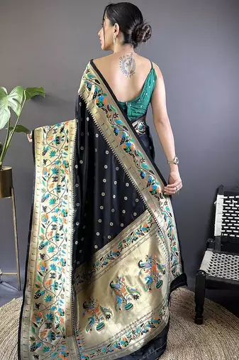 black woven design zari paithani saree