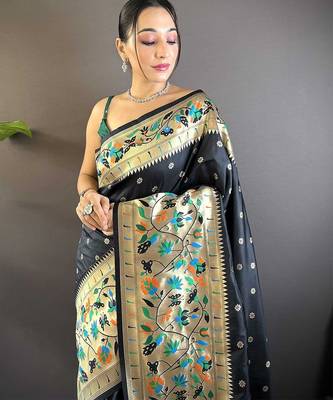 black woven design zari paithani saree 4