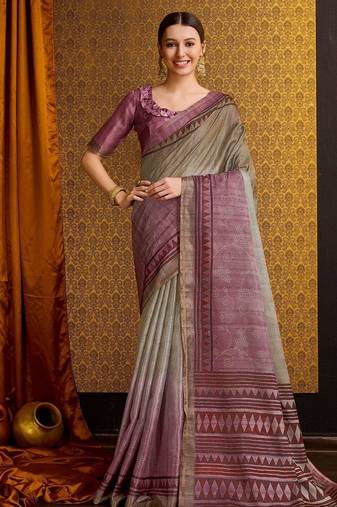 brown floral zari saree