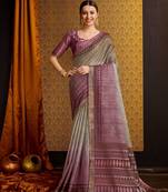 brown floral zari saree