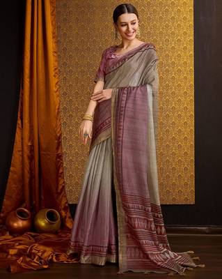 brown floral zari saree 2