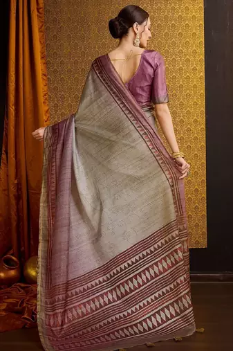 brown floral zari saree