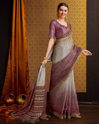 brown floral zari saree 4