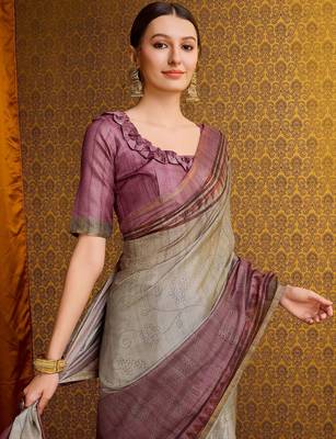 brown floral zari saree 5
