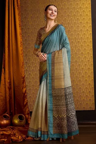 sea_green floral saree