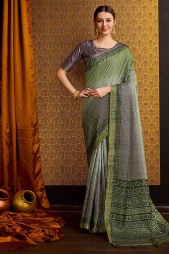 green floral zari ready to wear saree