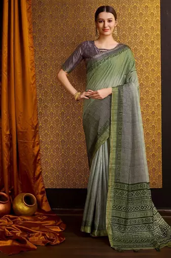 green floral zari ready to wear saree