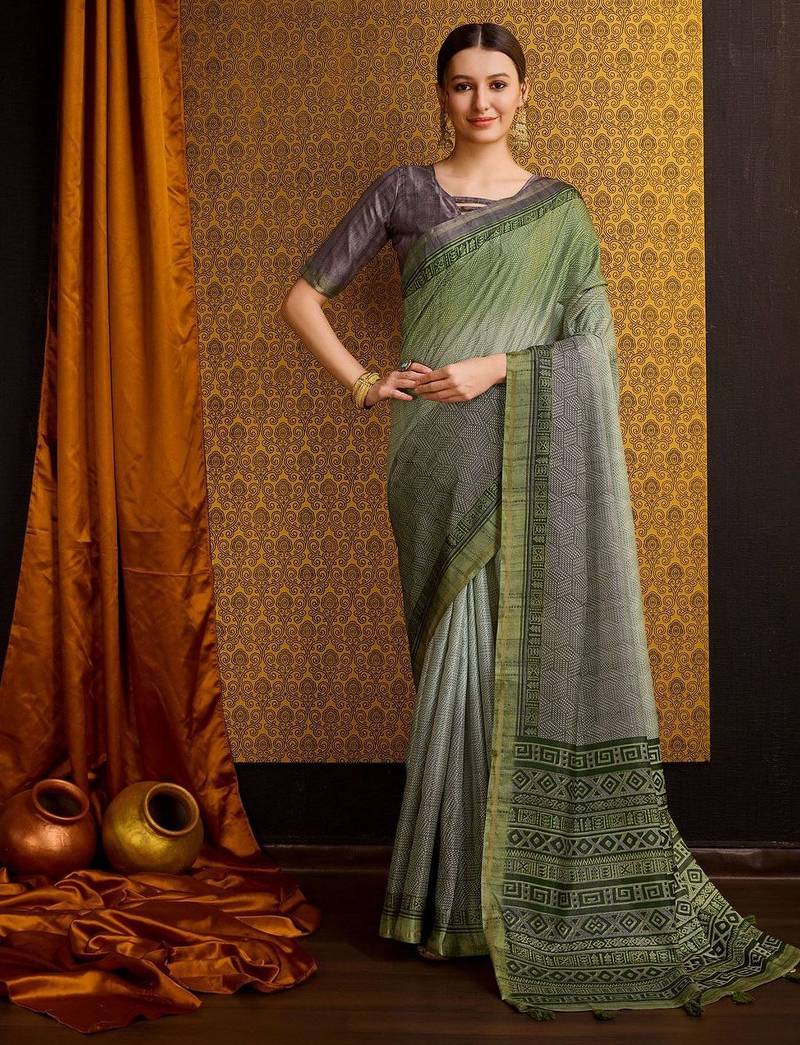 green floral zari ready to wear saree