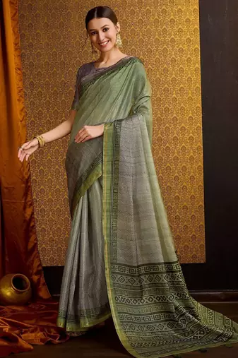 green floral zari ready to wear saree