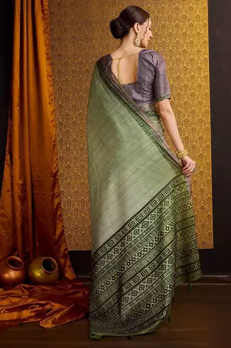 green floral zari ready to wear saree
