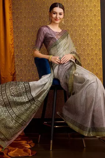 green floral zari ready to wear saree
