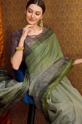 green floral zari ready to wear saree