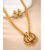 gold-plated stone-studded & beaded jewellery set