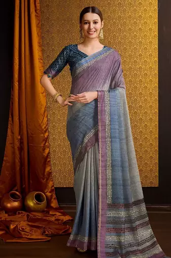 grey floral printed saree