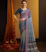 grey floral printed saree